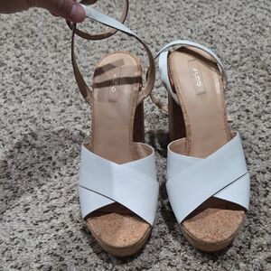 Aldo White and Tan Sandals